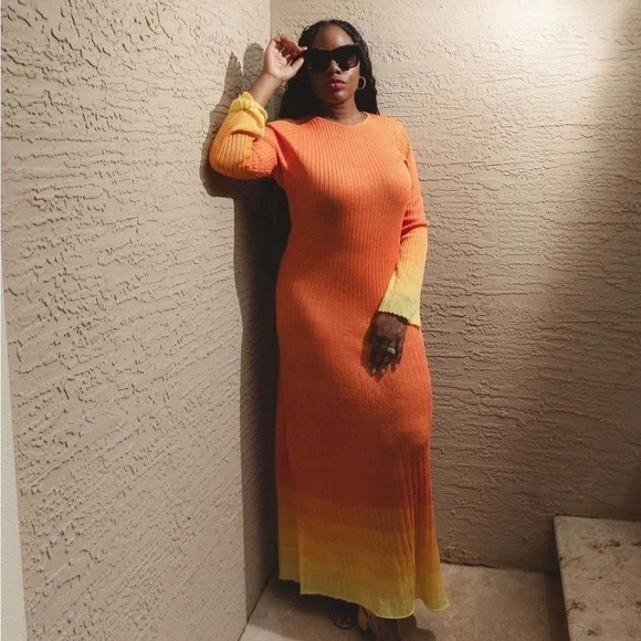 Women's Long Sleeve Open Back Maxi Dress - Future Collective Orange Ombre - Picture 9 of 14